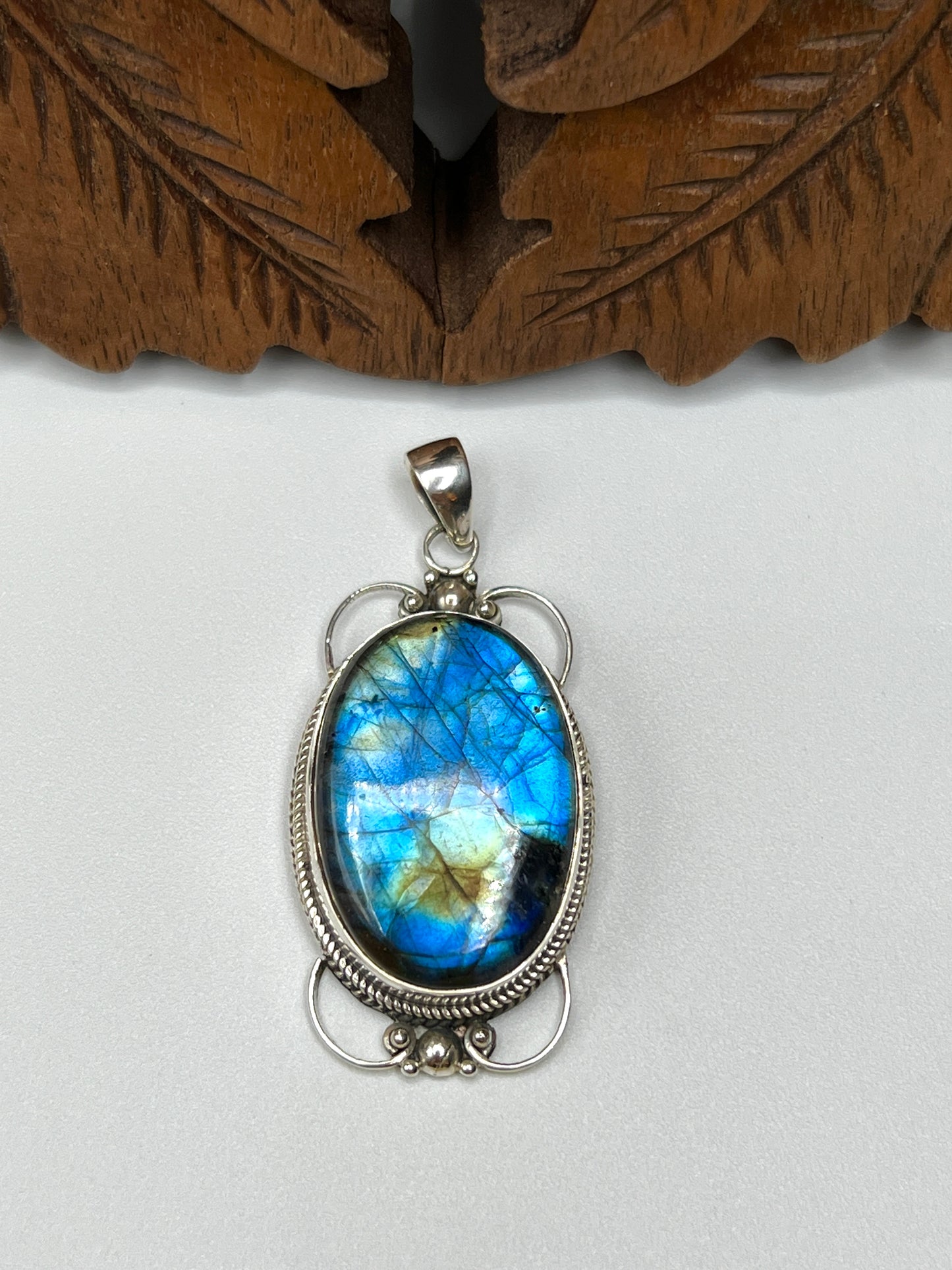 Large Victorian Mirror Labradorite Pendants