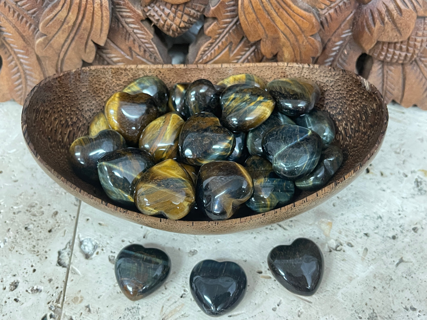 Blue Tigers Eye Pocket Hearts from Africa