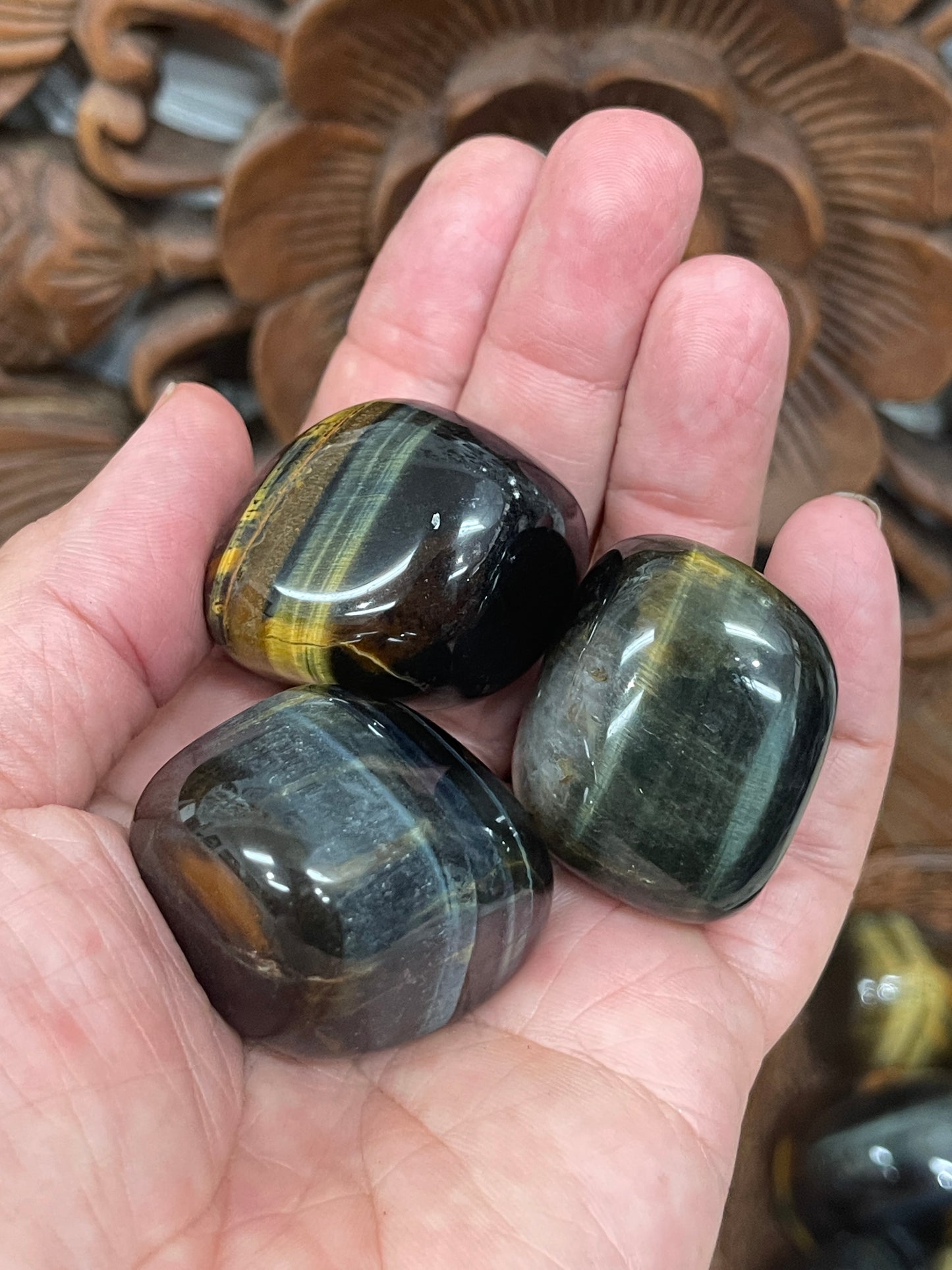 Large Tigers Eye Tumbles - Golden , Red or Blue Available