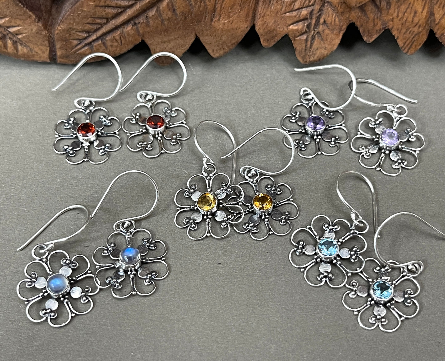 Balinese Flower Earrings | 5 Stones