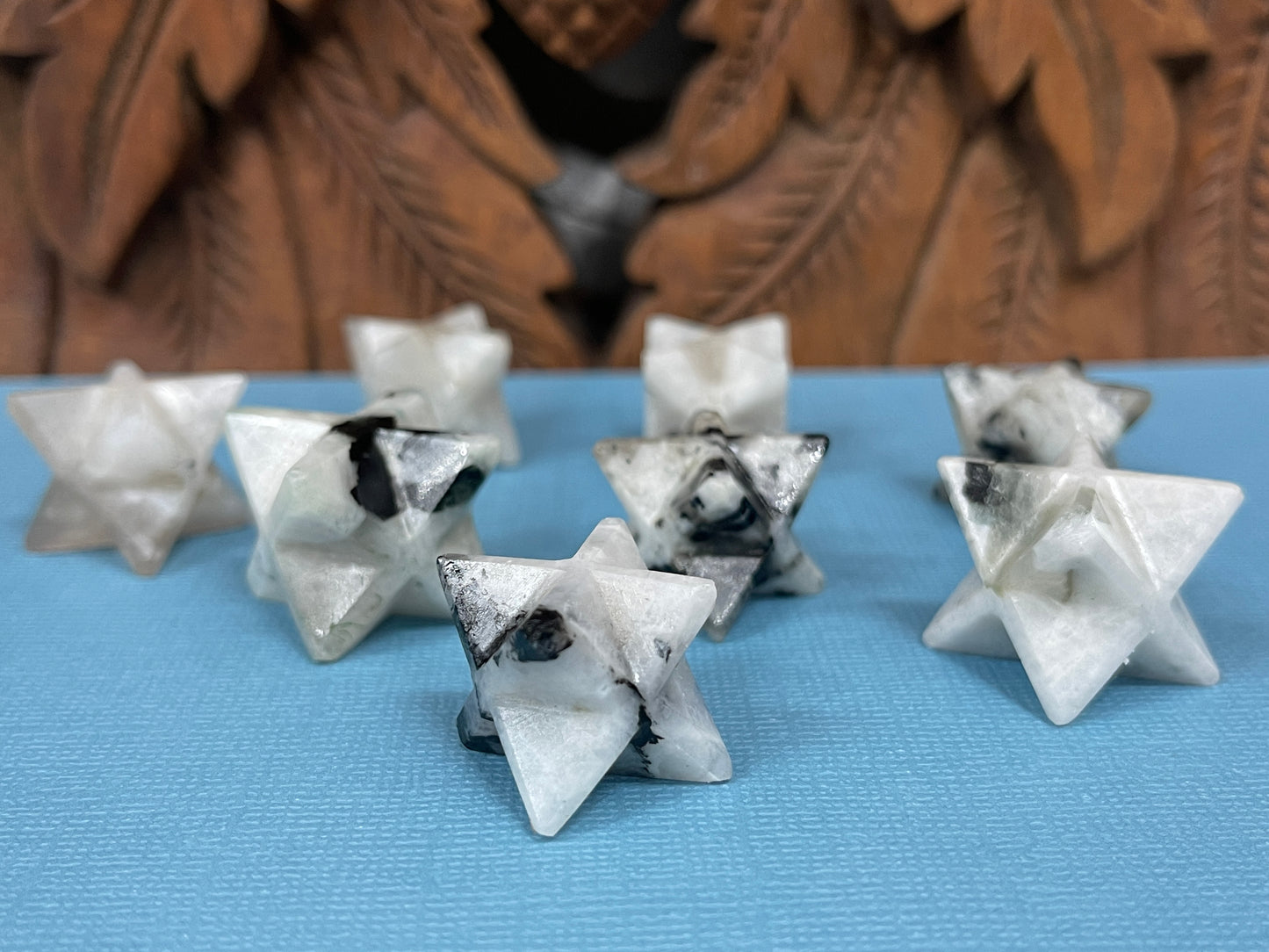 Natural Rainbow Moonstone Carved Merkaba Stones