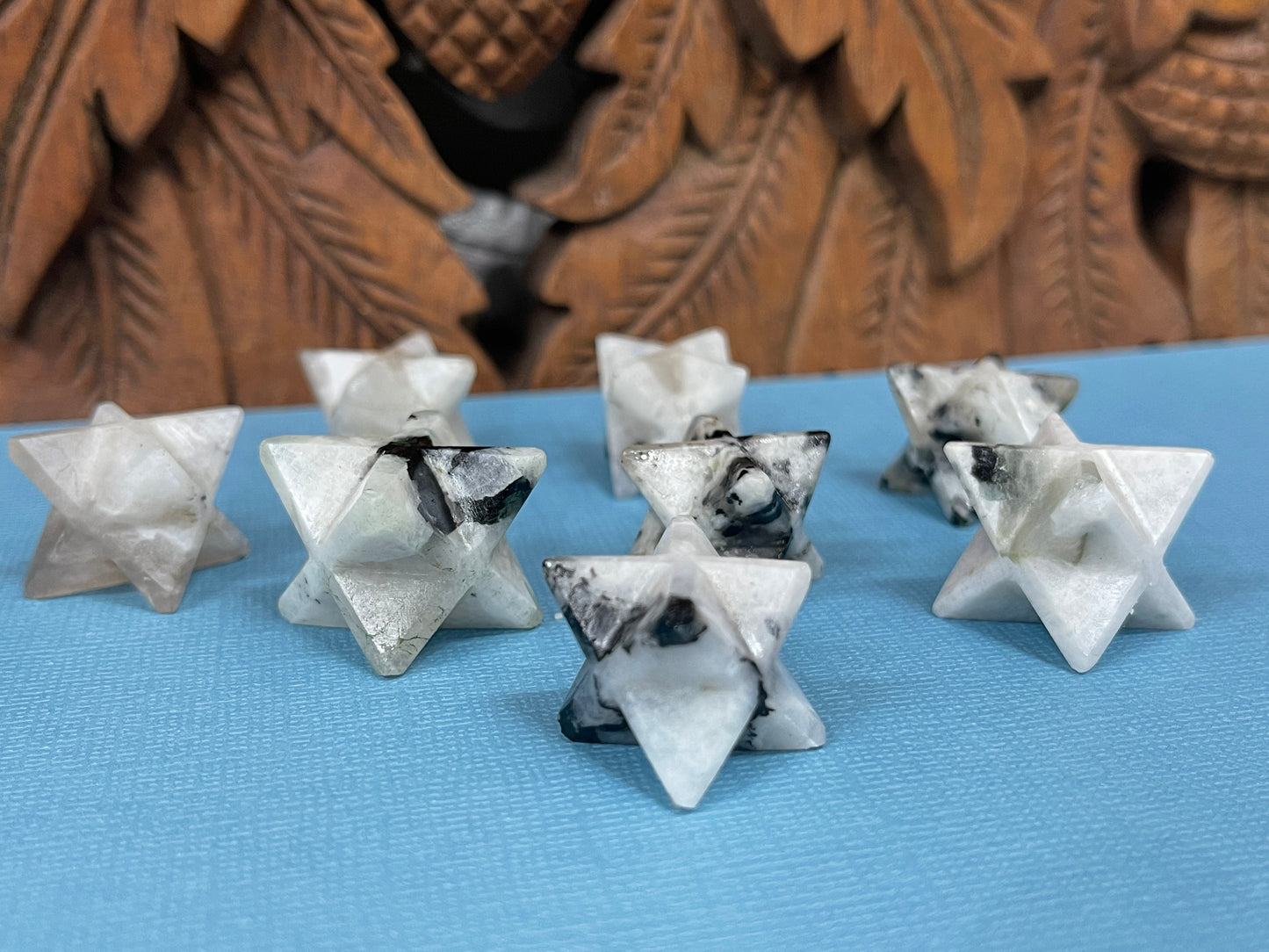 Natural Rainbow Moonstone Carved Merkaba Stones