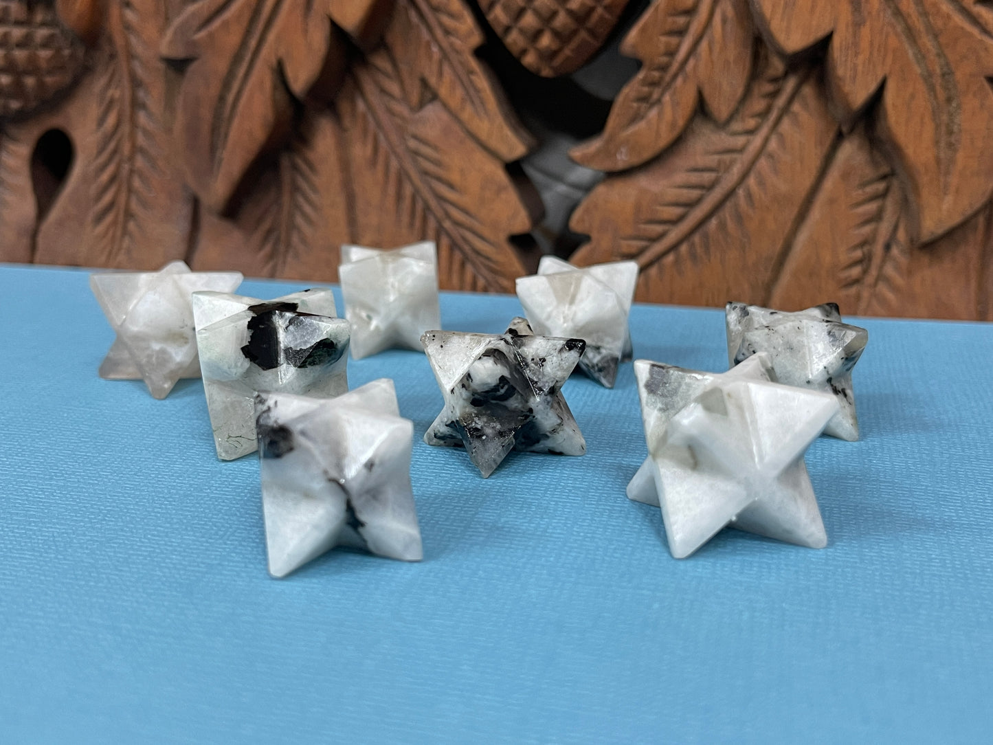 Natural Rainbow Moonstone Carved Merkaba Stones