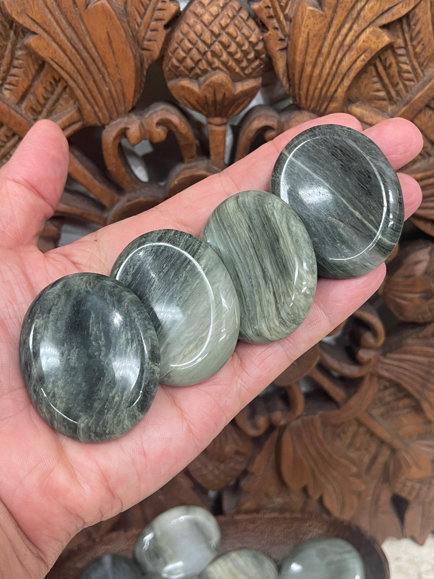 Green Hair Jasper Worry Stones