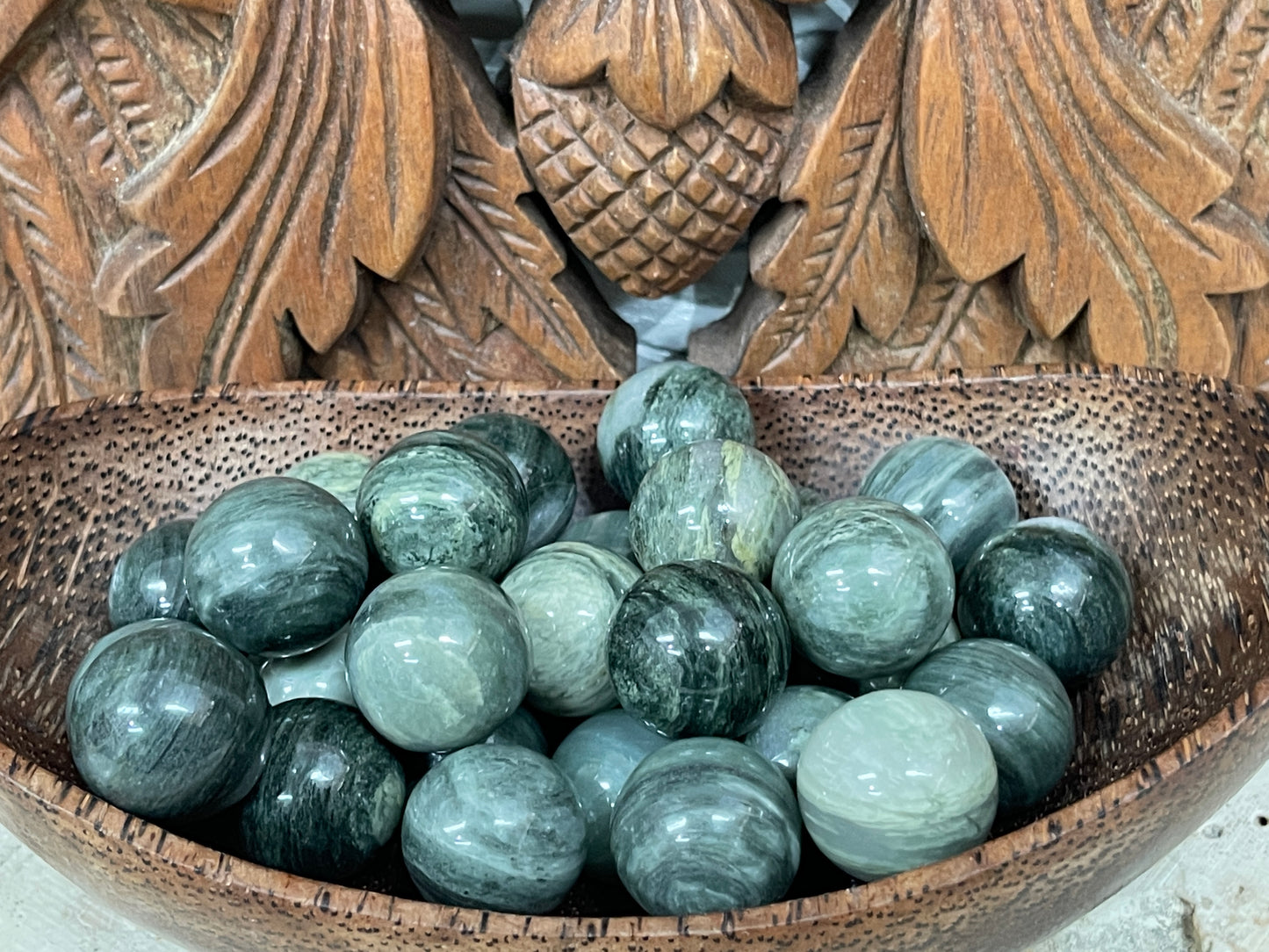 Green Hair Jasper Spheres