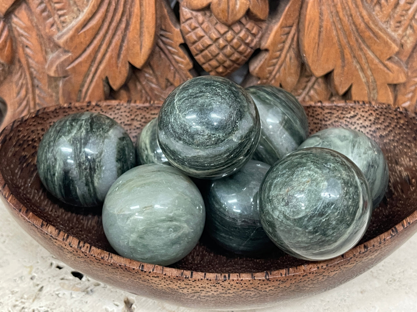 Green Hair Jasper Spheres