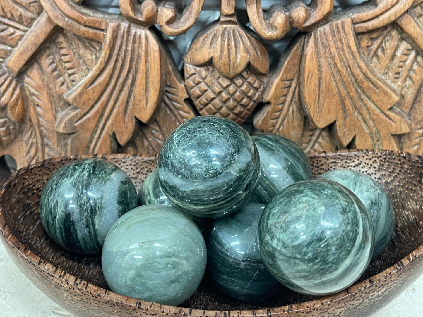Green Hair Jasper Spheres