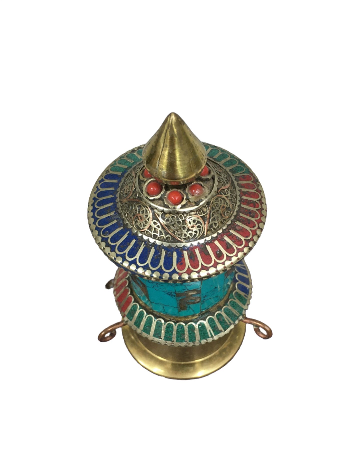 Tibetan Prayer Wheel w/ stone inlay