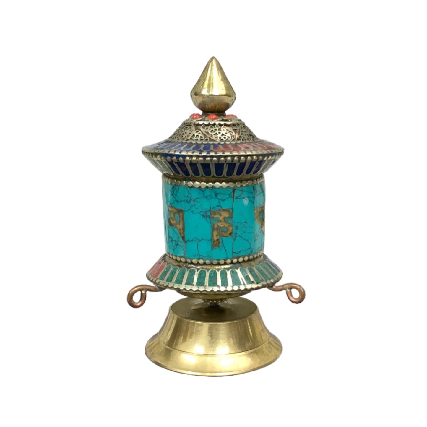 Tibetan Prayer Wheel w/ stone inlay