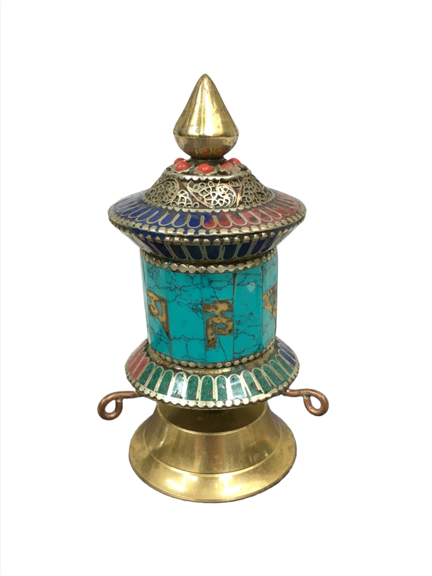 Tibetan Prayer Wheel w/ stone inlay