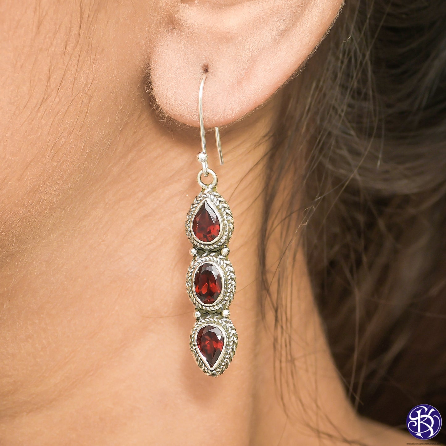 Sterling Silver Three stone Earrings