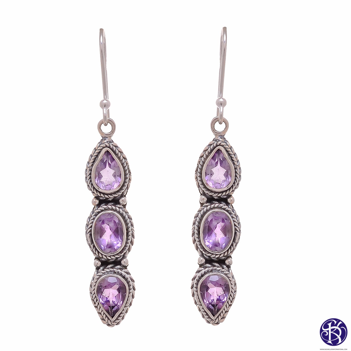 Sterling Silver Three stone Earrings