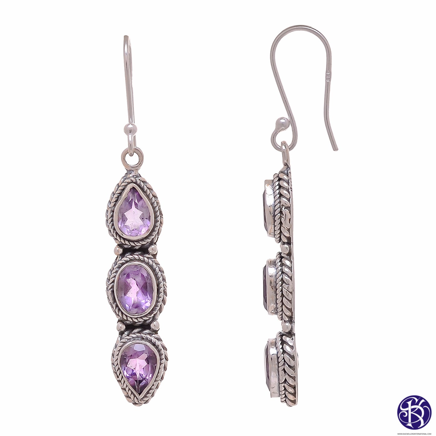 Sterling Silver Three stone Earrings