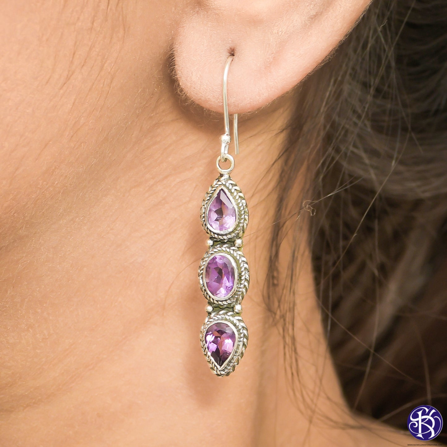 Sterling Silver Three stone Earrings