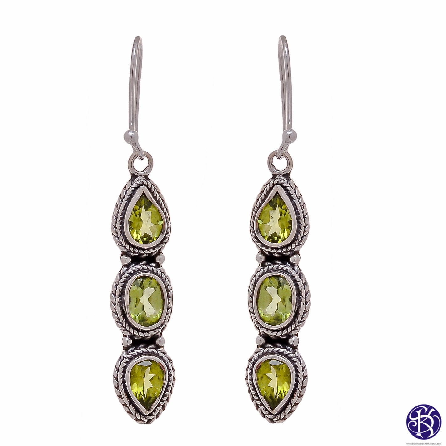Sterling Silver Three stone Earrings