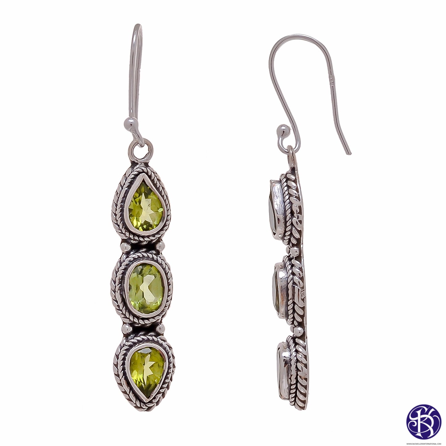 Sterling Silver Three stone Earrings