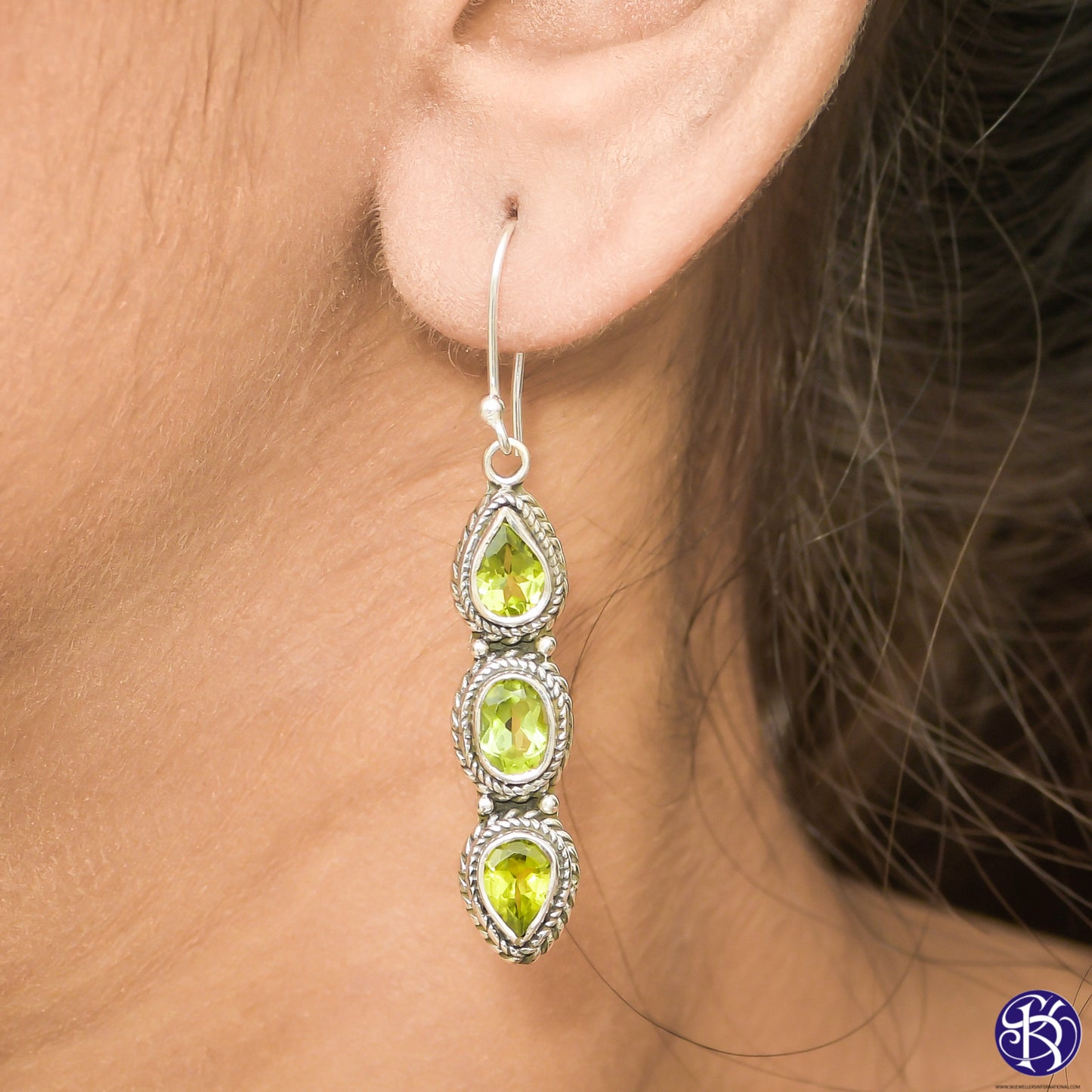 Sterling Silver Three stone Earrings