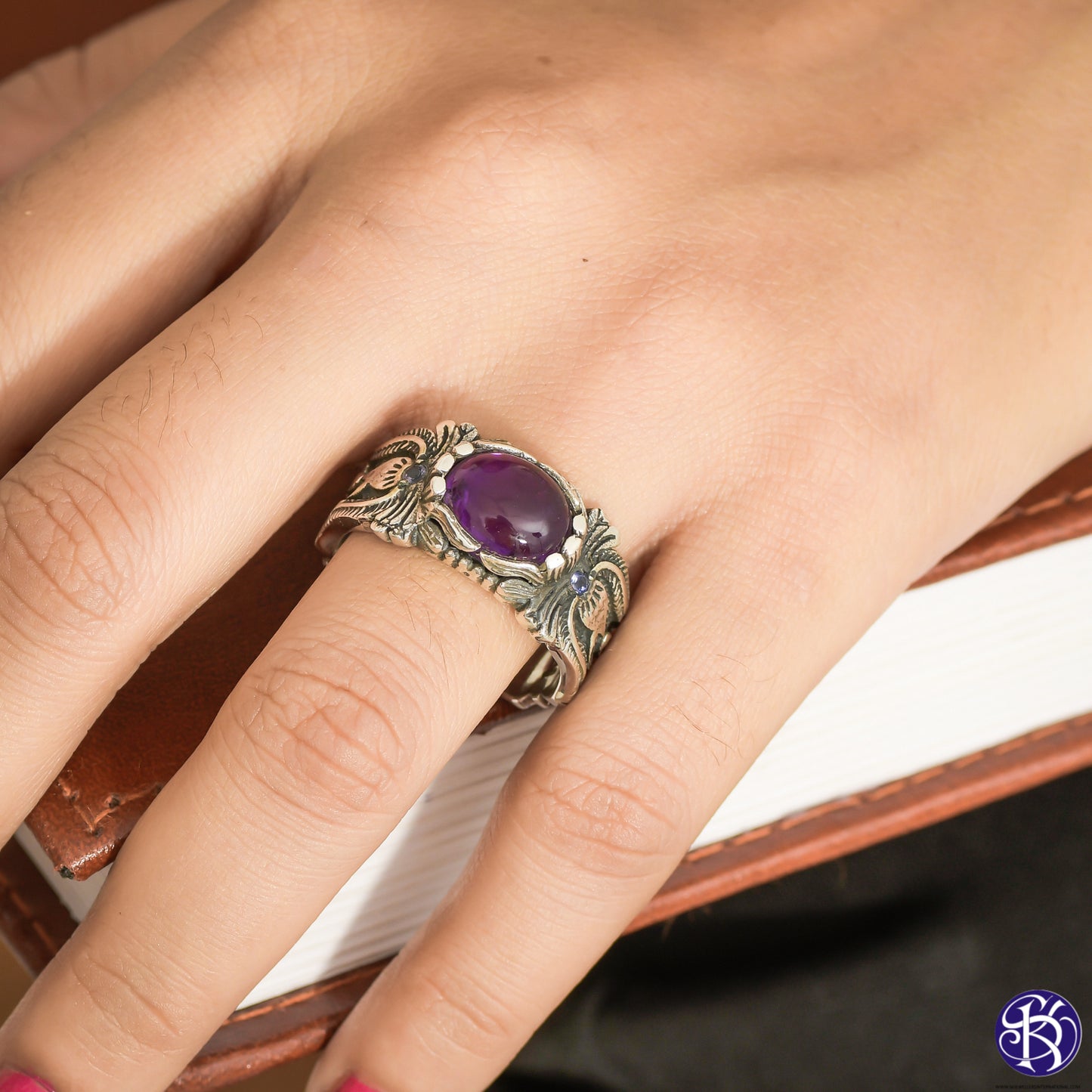 Sterling Silver Hand Carved Gemstone Ring - Available in 9 stones Up to Size 14!