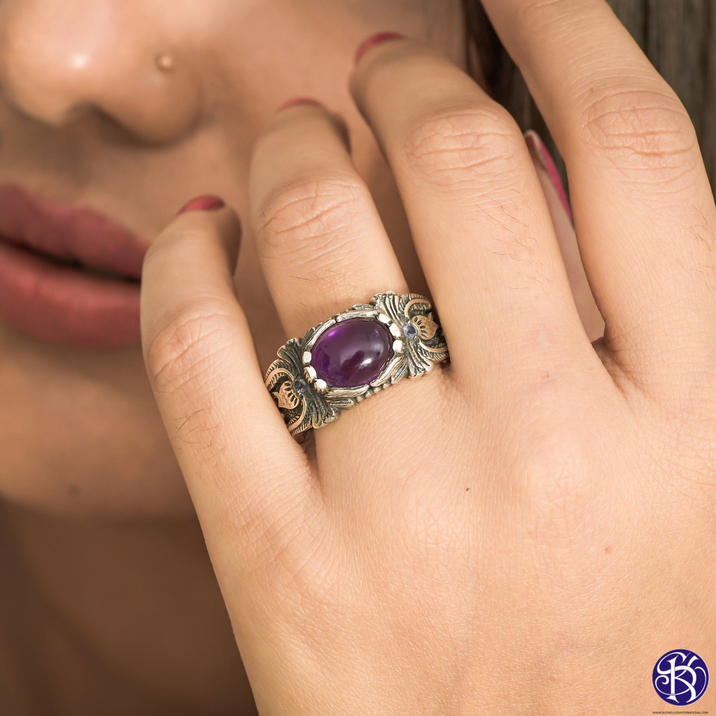 Sterling Silver Hand Carved Gemstone Ring - Available in 9 stones Up to Size 14!