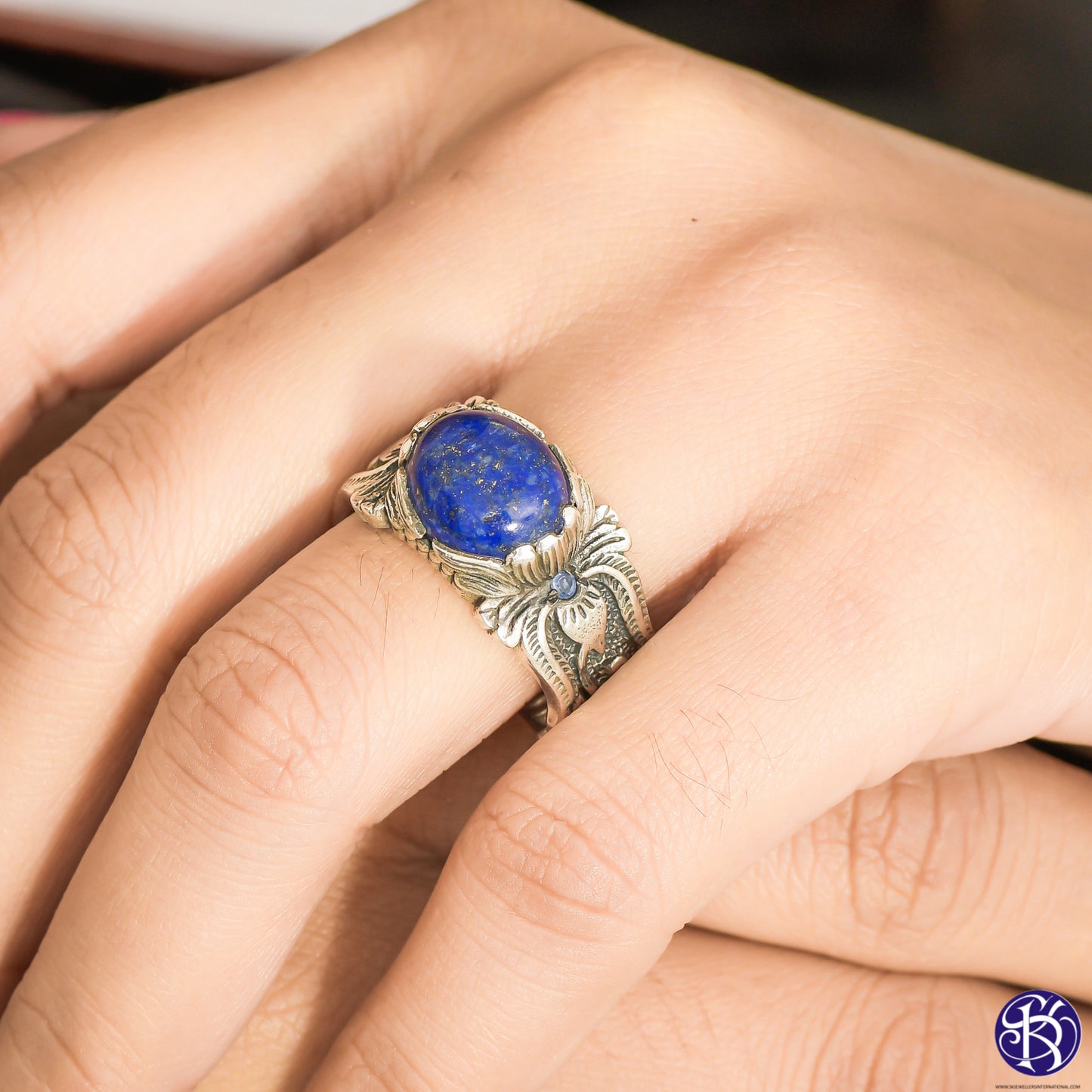 Sterling Silver Hand Carved Gemstone Ring - Available in 9 stones Up to Size 14!