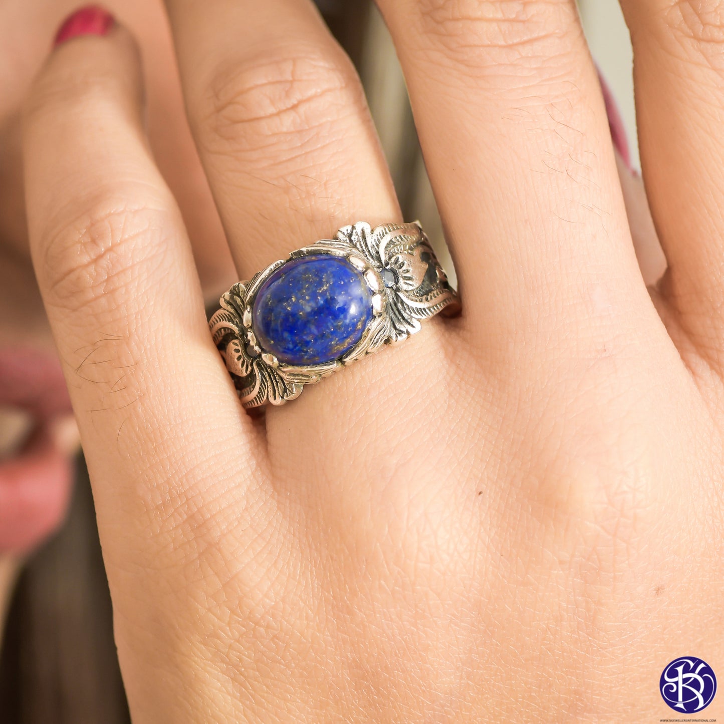 Sterling Silver Hand Carved Gemstone Ring - Available in 9 stones Up to Size 14!