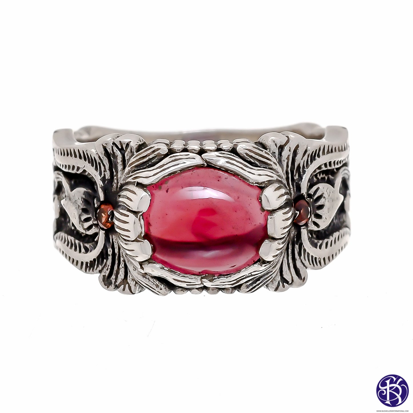 Sterling Silver Hand Carved Gemstone Ring - Available in 9 stones Up to Size 14!