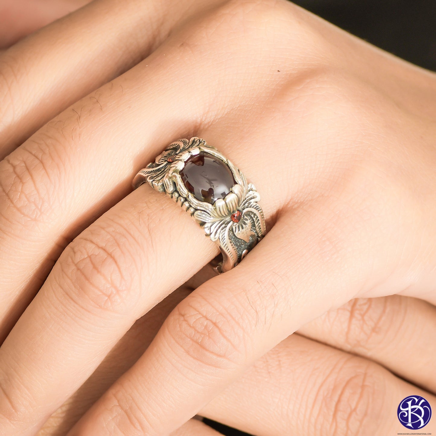 Sterling Silver Hand Carved Gemstone Ring - Available in 9 stones Up to Size 14!