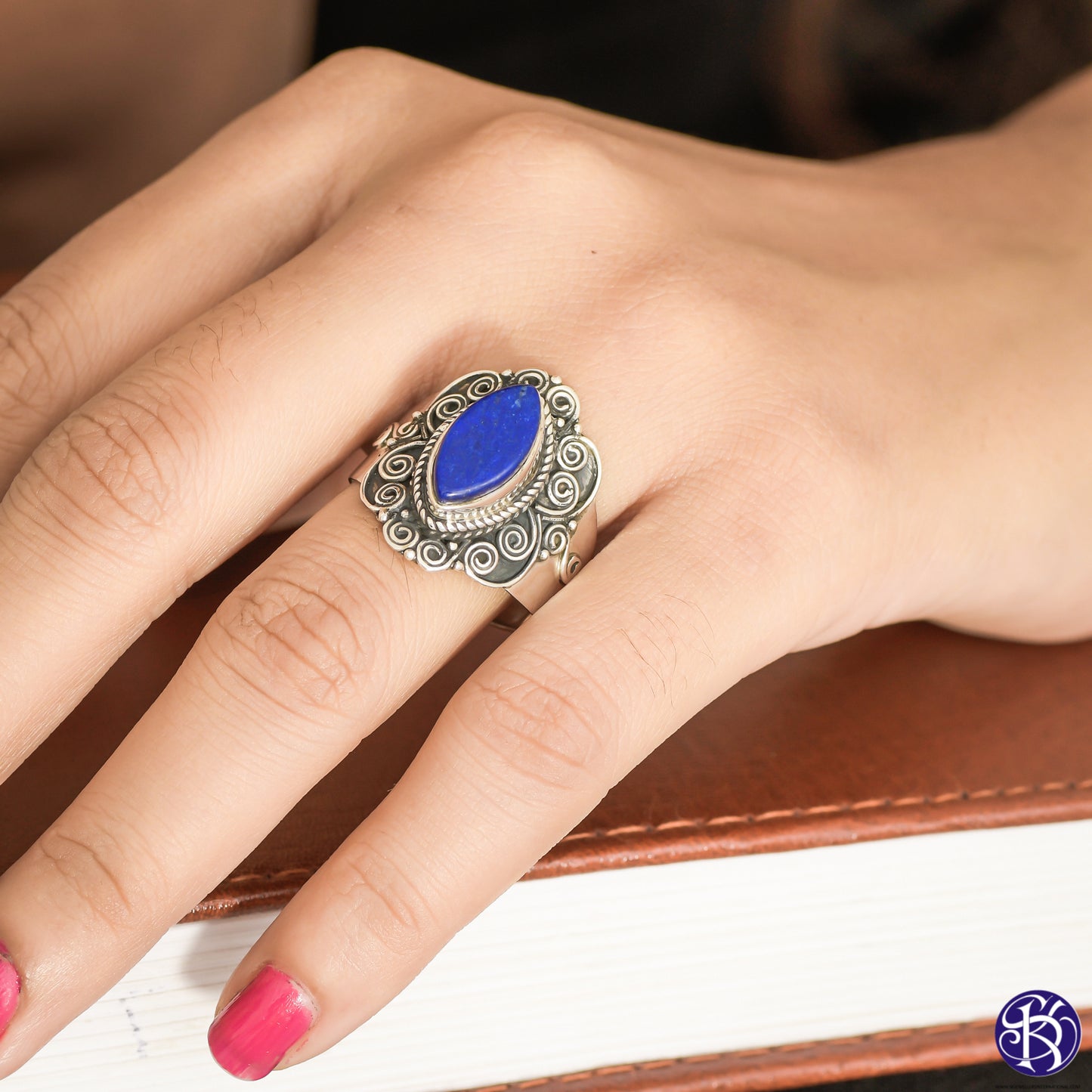 Sterling Silver Marquise cut Spiral ring - Available in 8 Stones