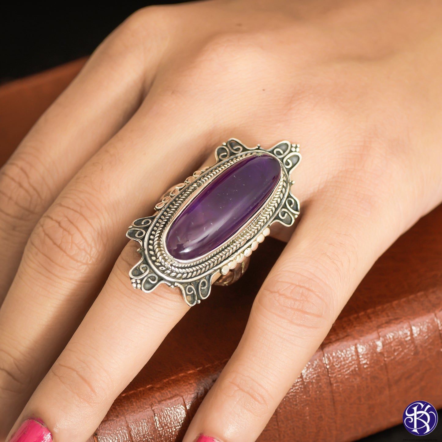 Sterling Silver Large Stone Ring