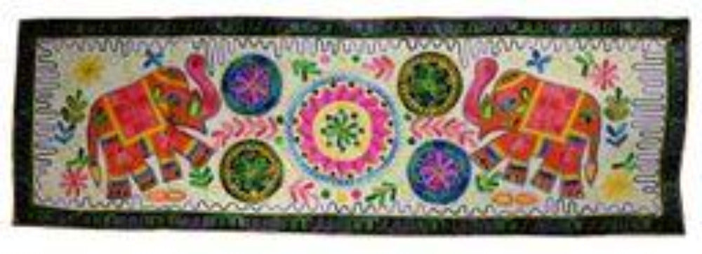 Long Embroidered Wall Hanging w Elephants