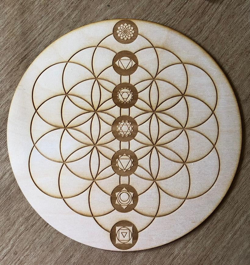 Chakra Flower of Life Crystal Gridding Boards