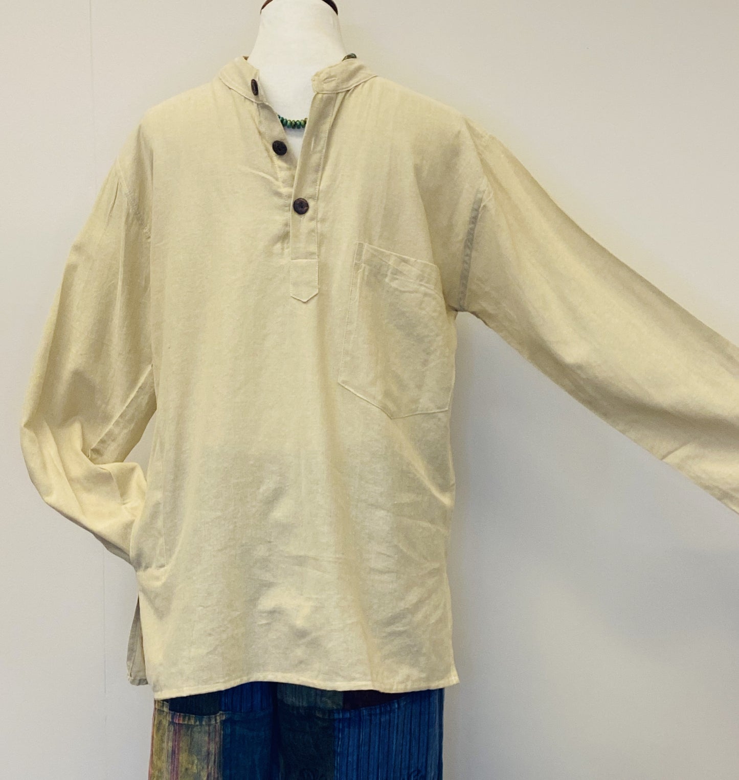 Mens 100% Hemp Longsleeve Shirts 3 buttons with hidden pocket!