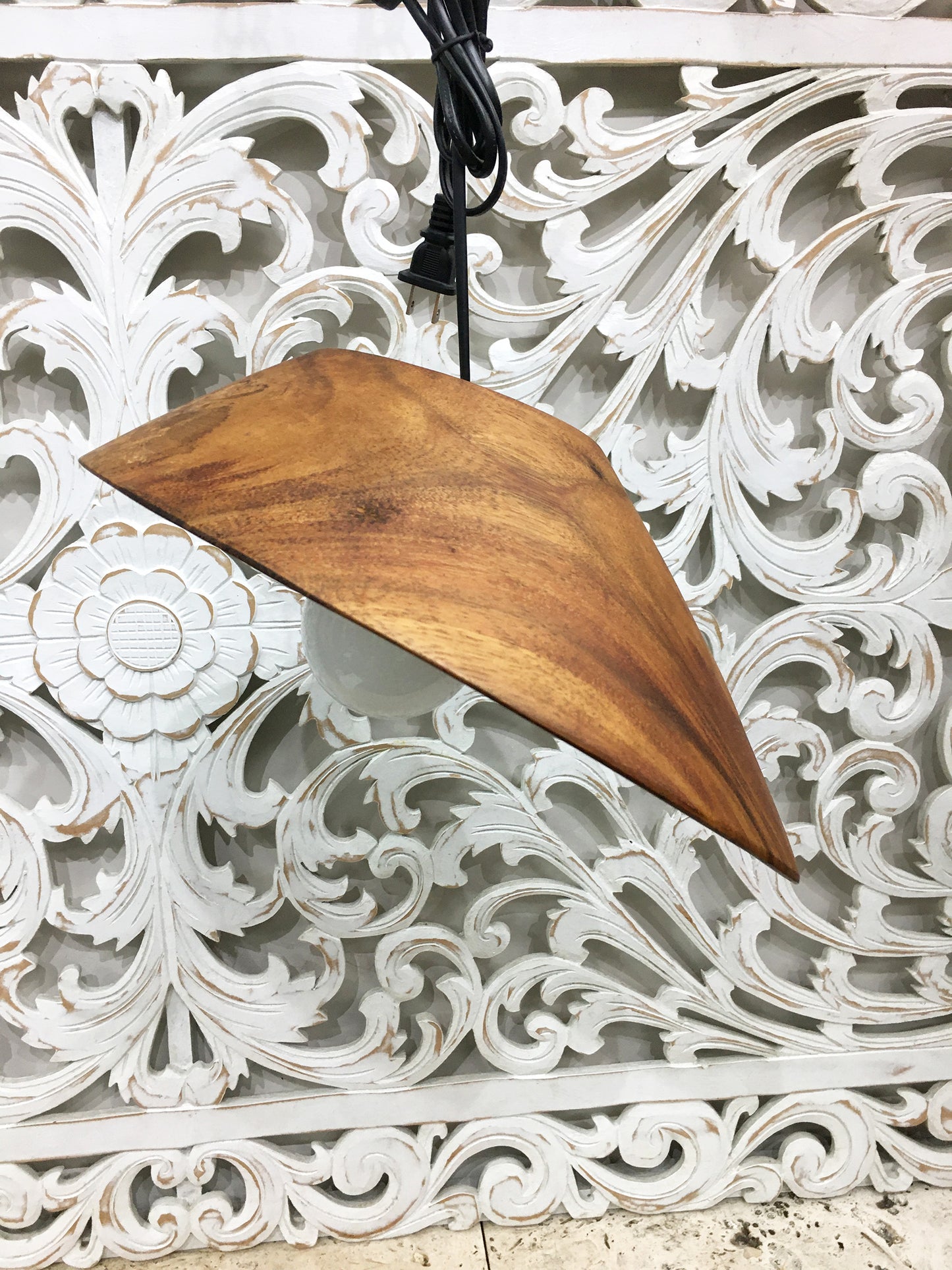 Angled Shade Teak Wood Lamp