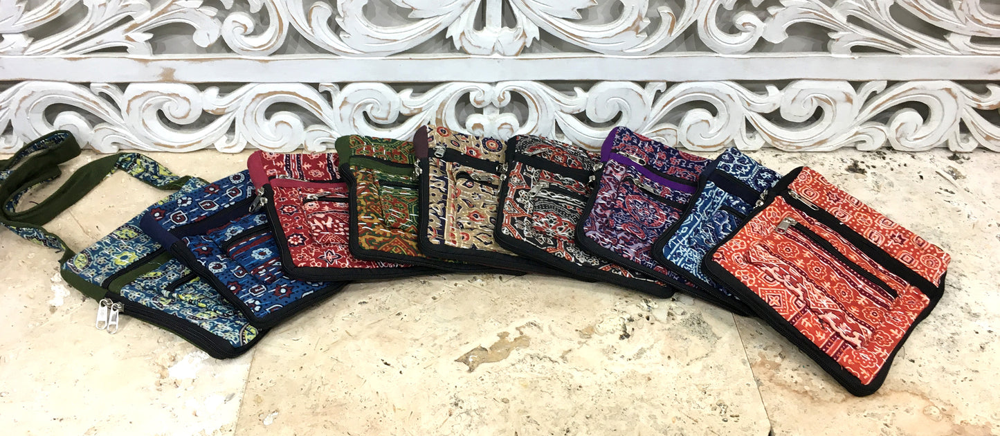 Hand Stitched Kantha Rajasthani Block print Multi Pocket Bags