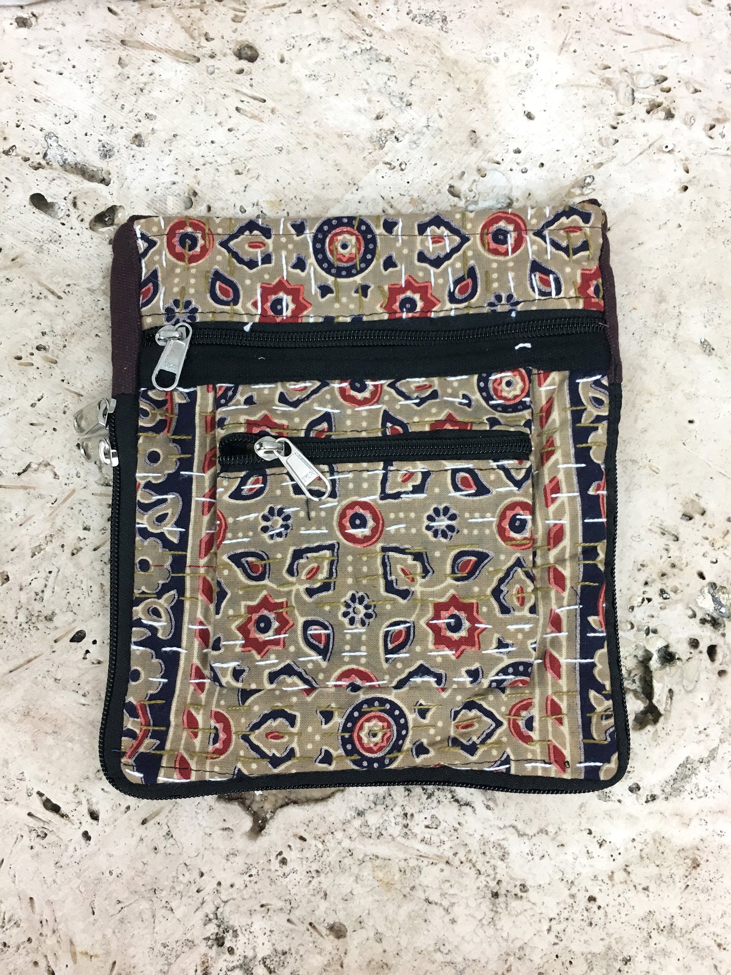 Hand Stitched Kantha Rajasthani Block print Multi Pocket Bags
