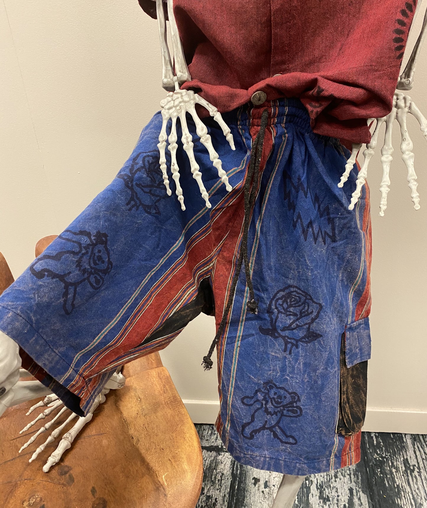 Nepali Shayama Cargo Shorts with Grateful Dead Hand Block Printing