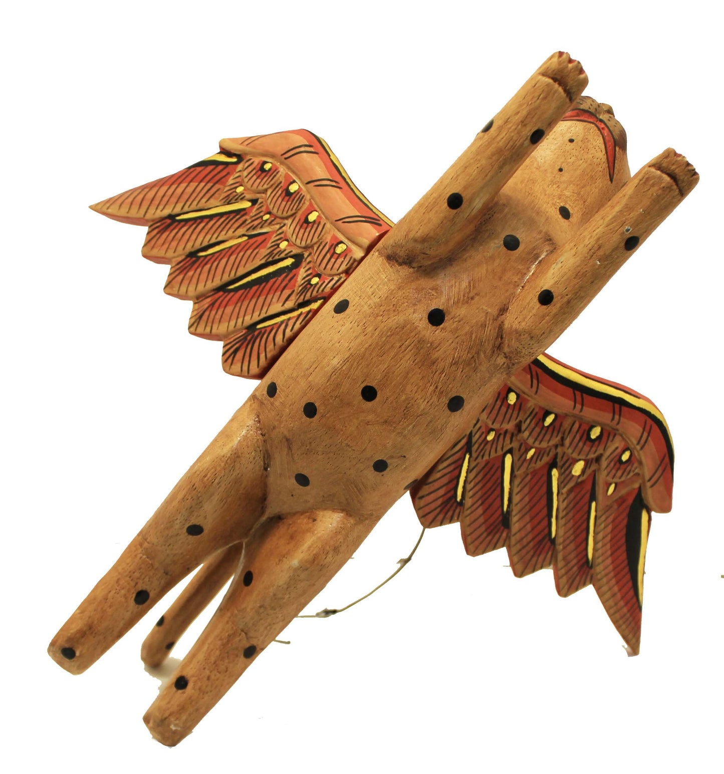 Hand Carved Flying Kitty spirit chaser Tan & Black Polka Dot