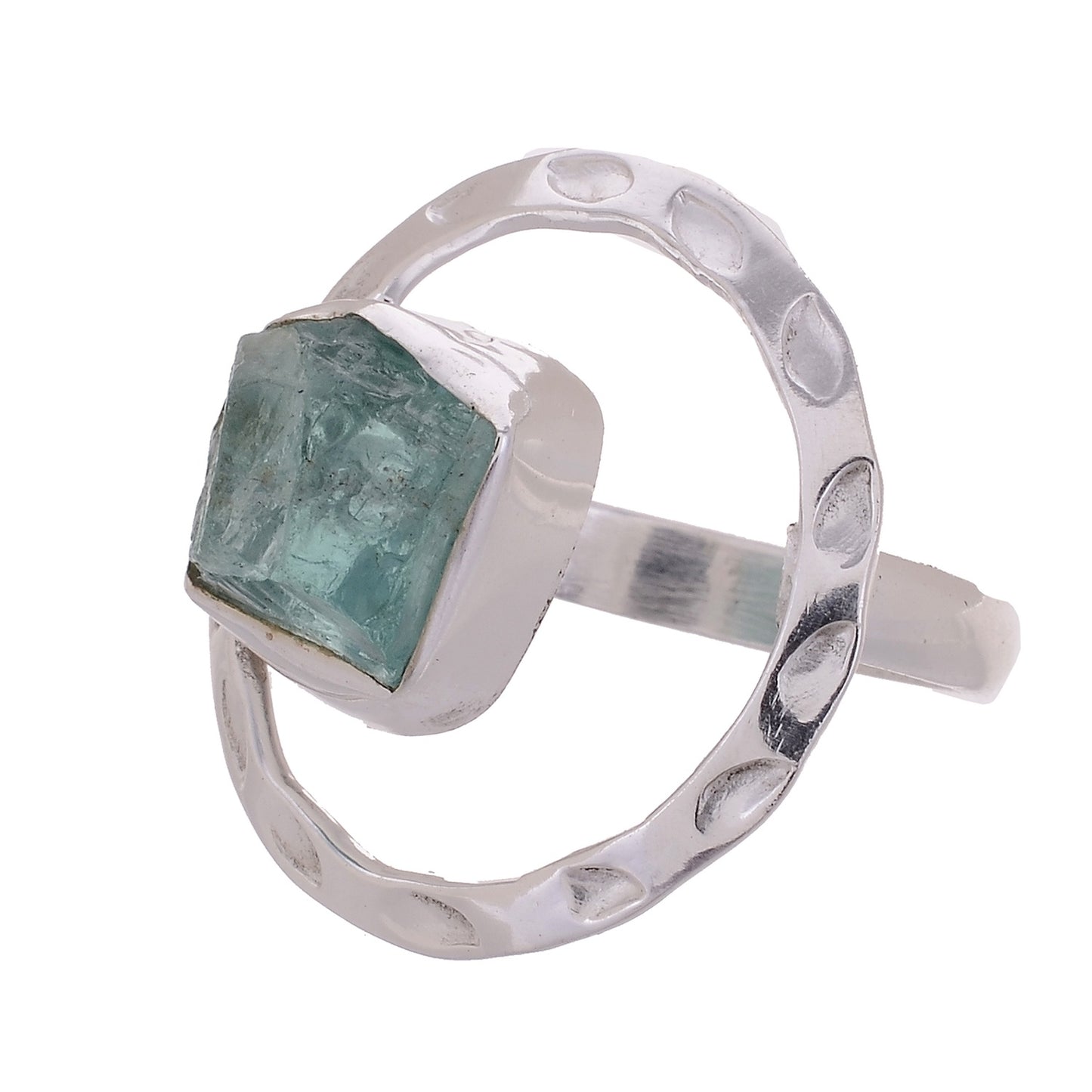 Sterling Silver Raw Gemstone Hand Hammered Ring - Available in 6 stone