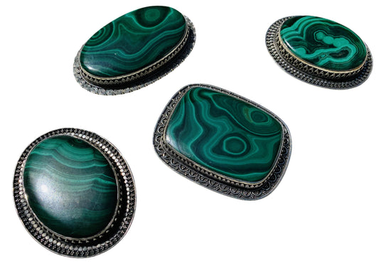 Handmade Sterling Silver Malachite Belt Buckles