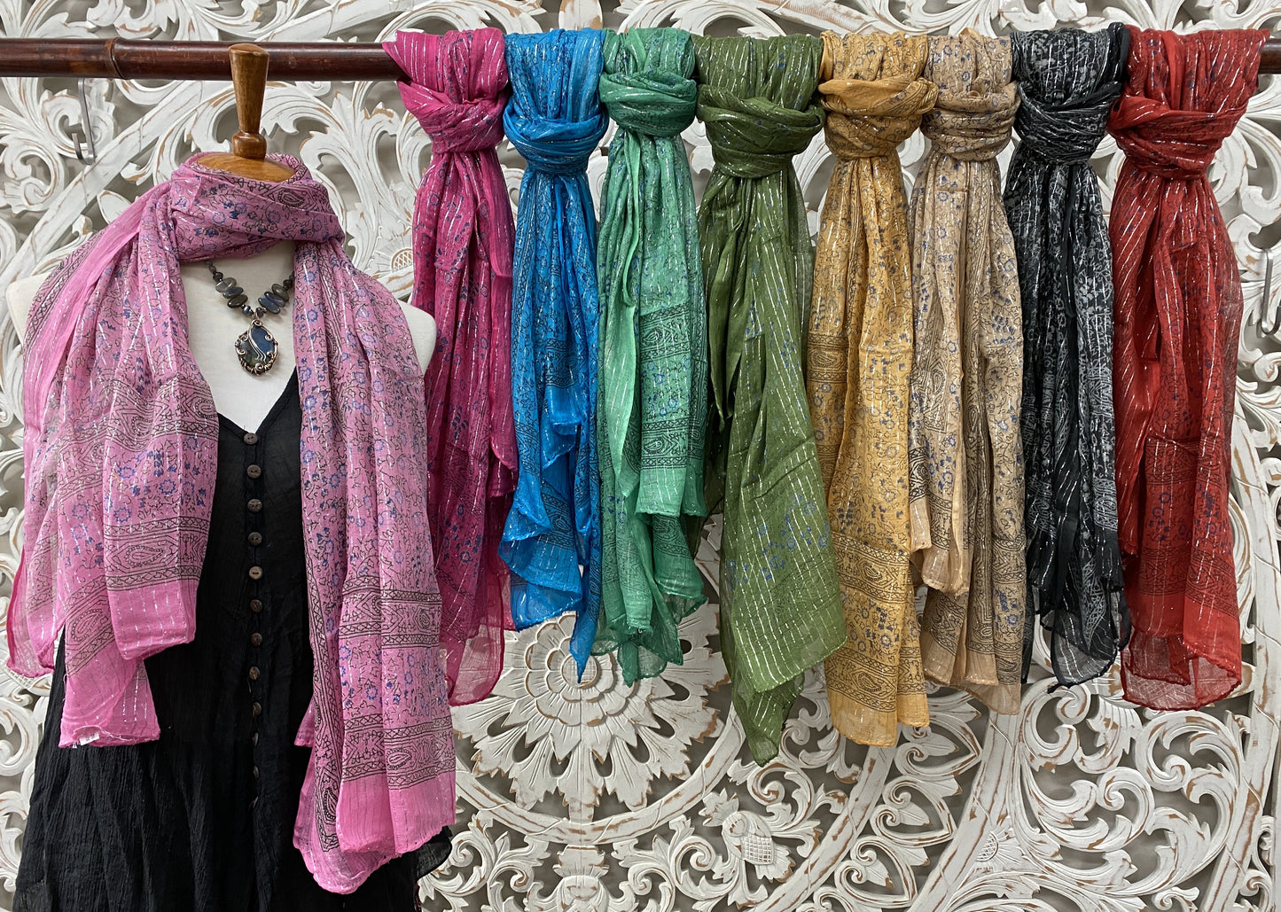 Light Weight Cotton Gauze Scarves w Paisleys & Flowers | 8 Colors