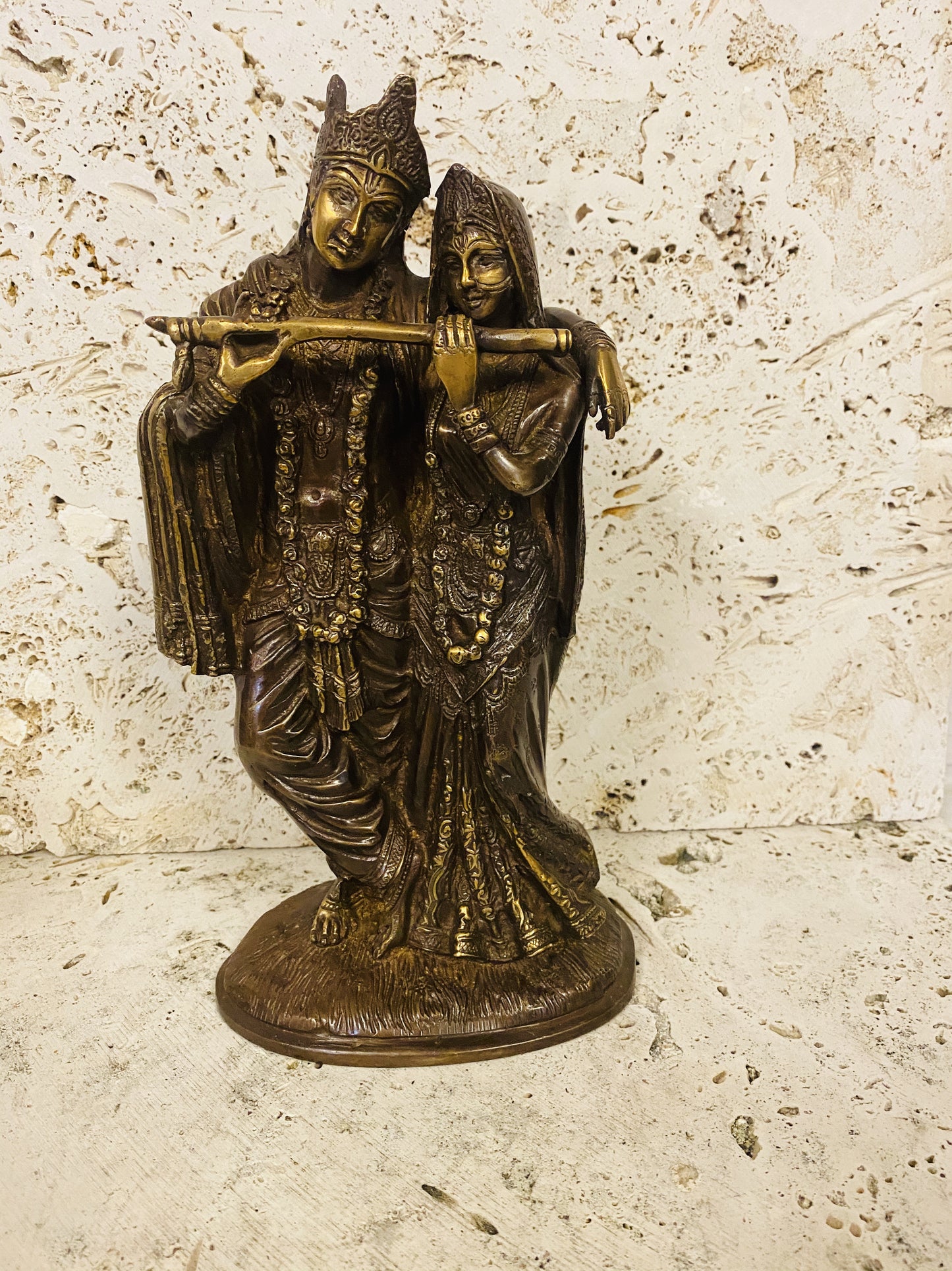 Hand Finished Brass Krishna and Radha Statue --28cm x 15cm