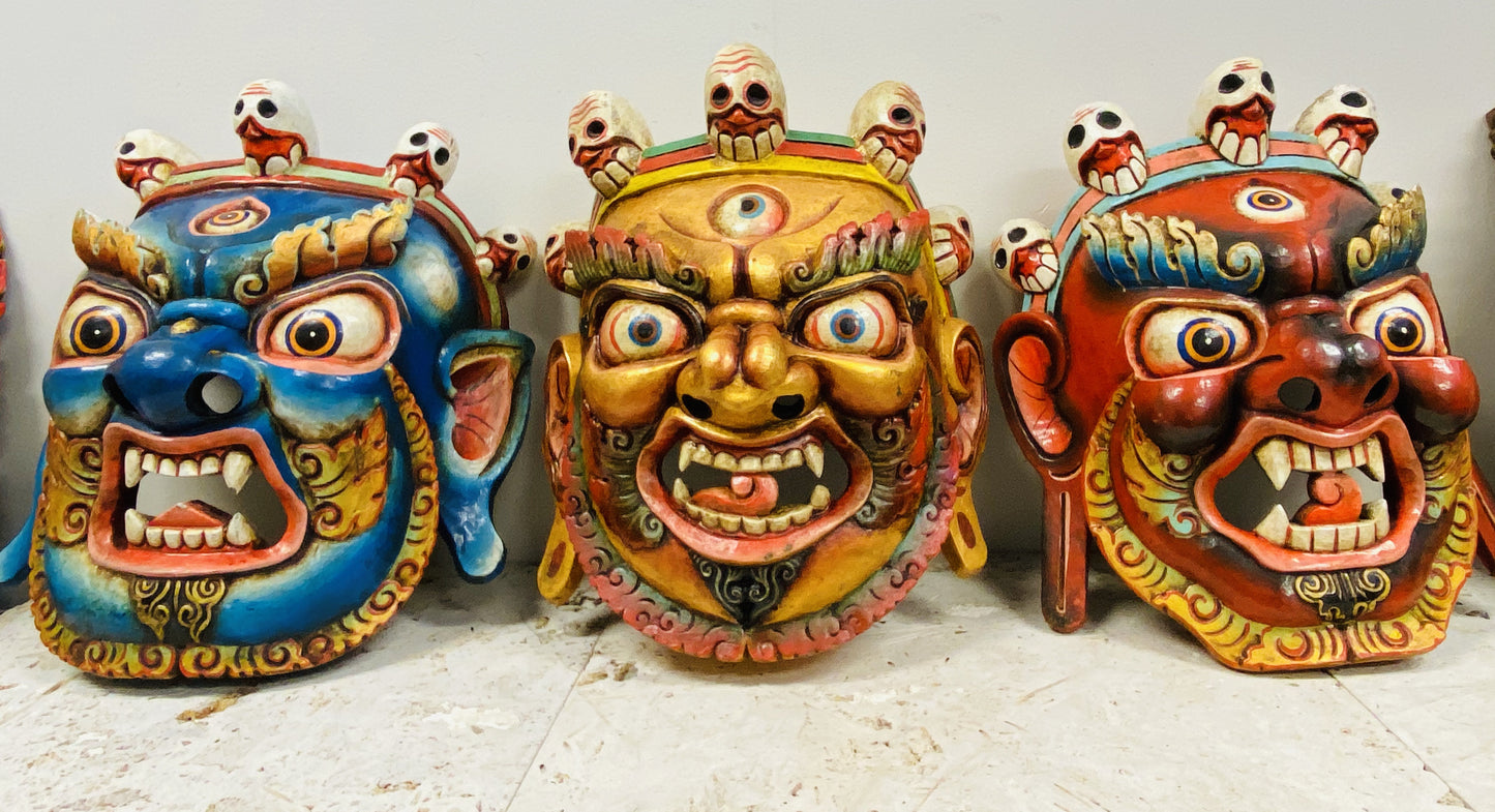 XL Hand Carved and Painted Bhairav Mask From Nepal Guardian of the Wheel of Life