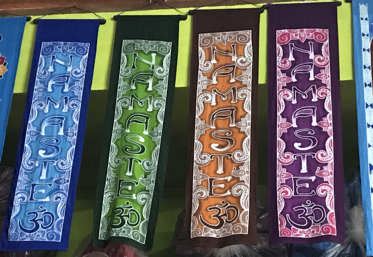 Hand Batiked Namaste Wall Hanging 10" x 36"
