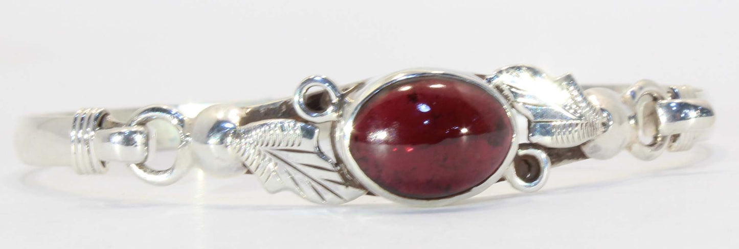 Sterling Silver Garnet Leaf and Vine Cuff Bracelet