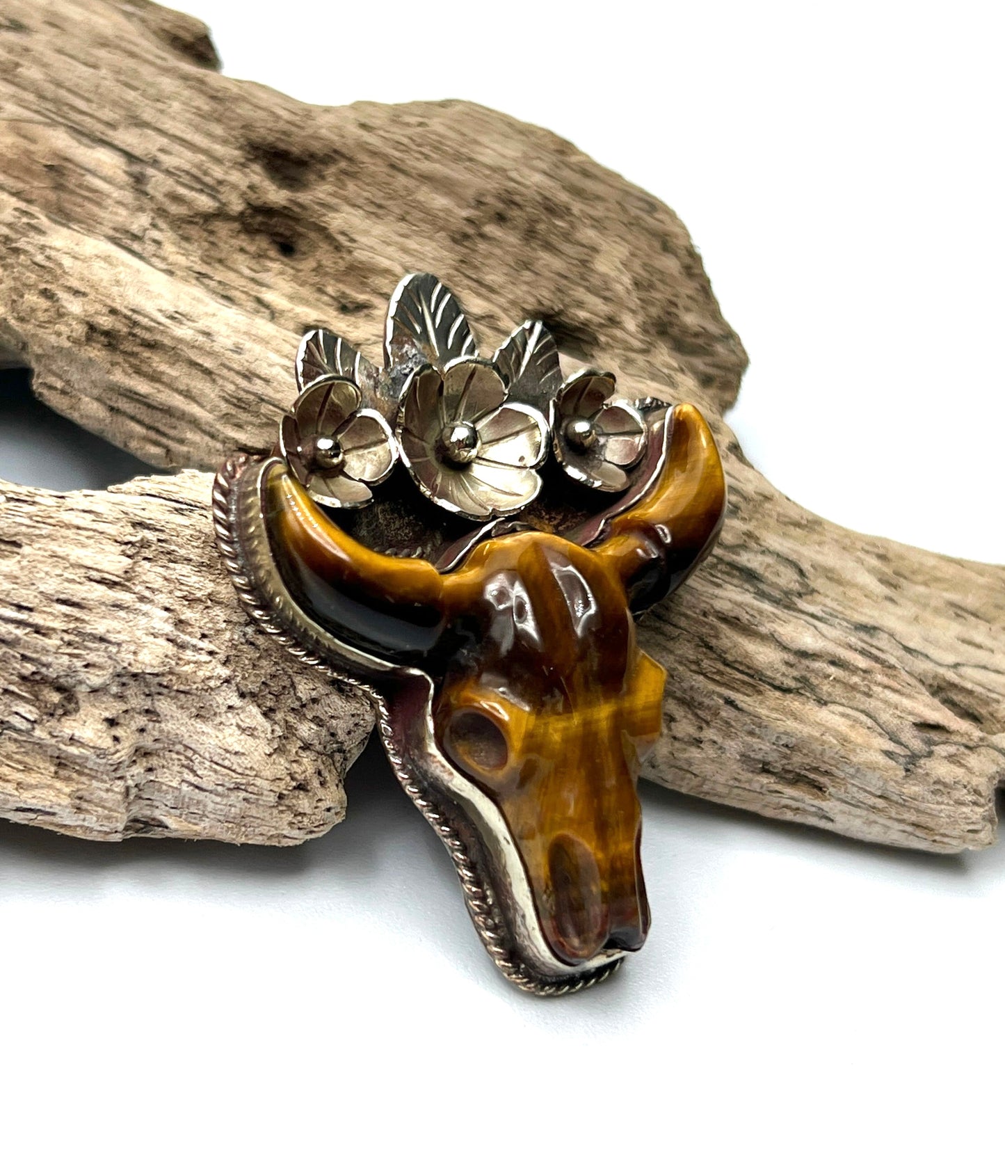 Carved Tigers Eye Bull Pendants