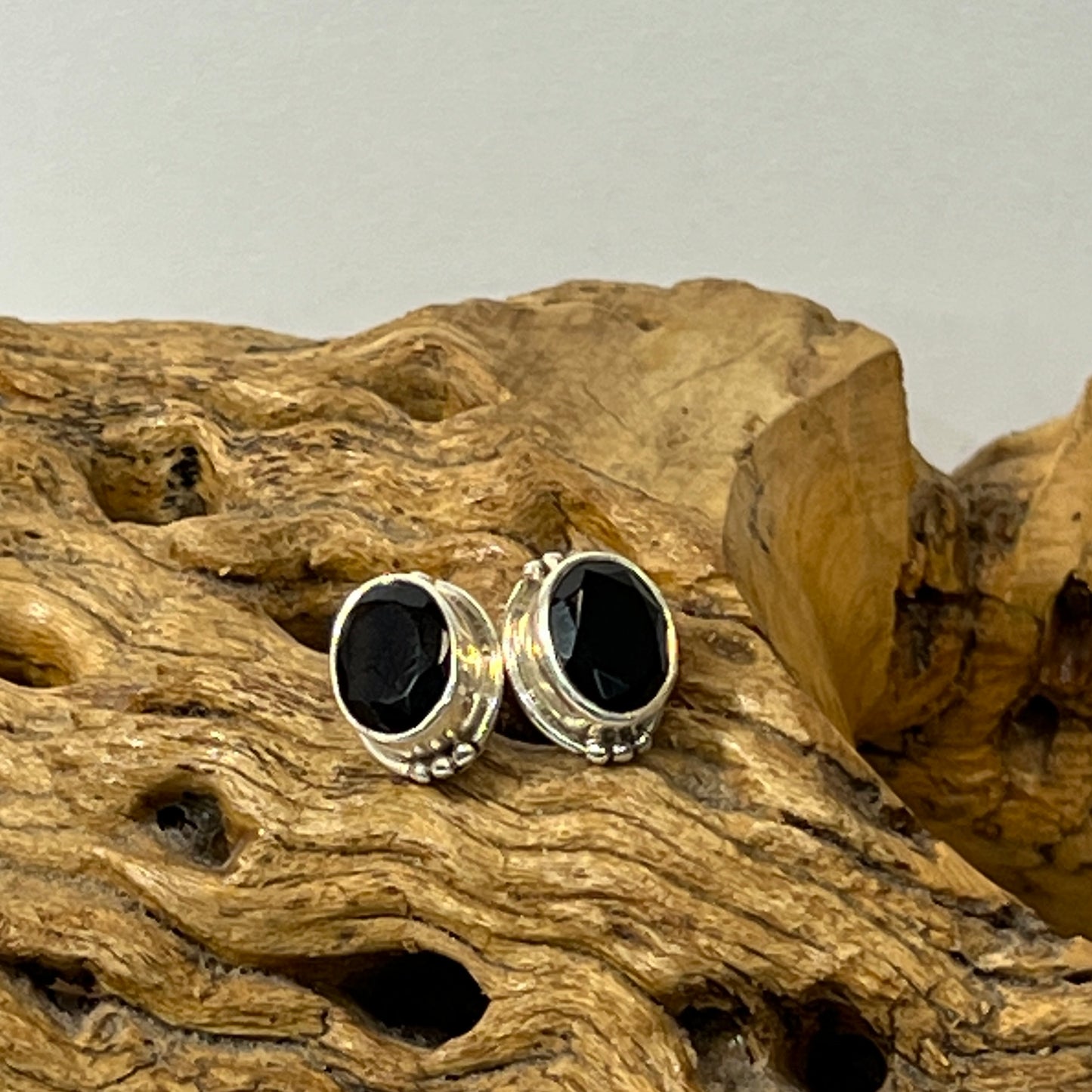 8mm Beaded Oval Faceted Stud Earrings