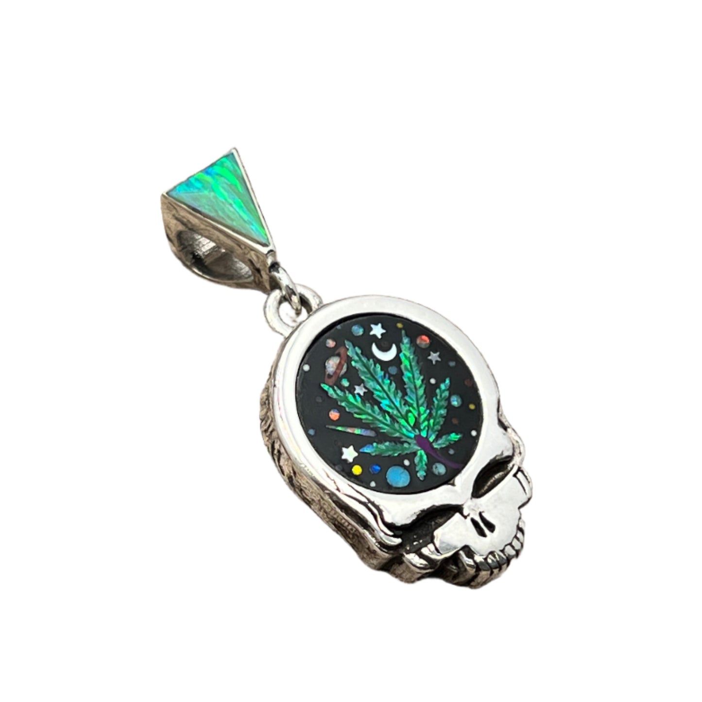 Rare Inlaid Gemstone SYF Cannabis Pendant by David Freeland