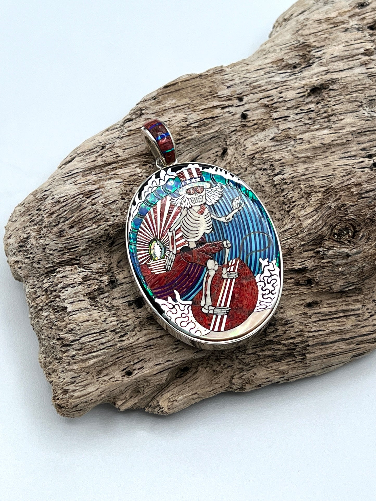 Rare Inlaid Gemstone Surfing Sam Pendant by David Freeland