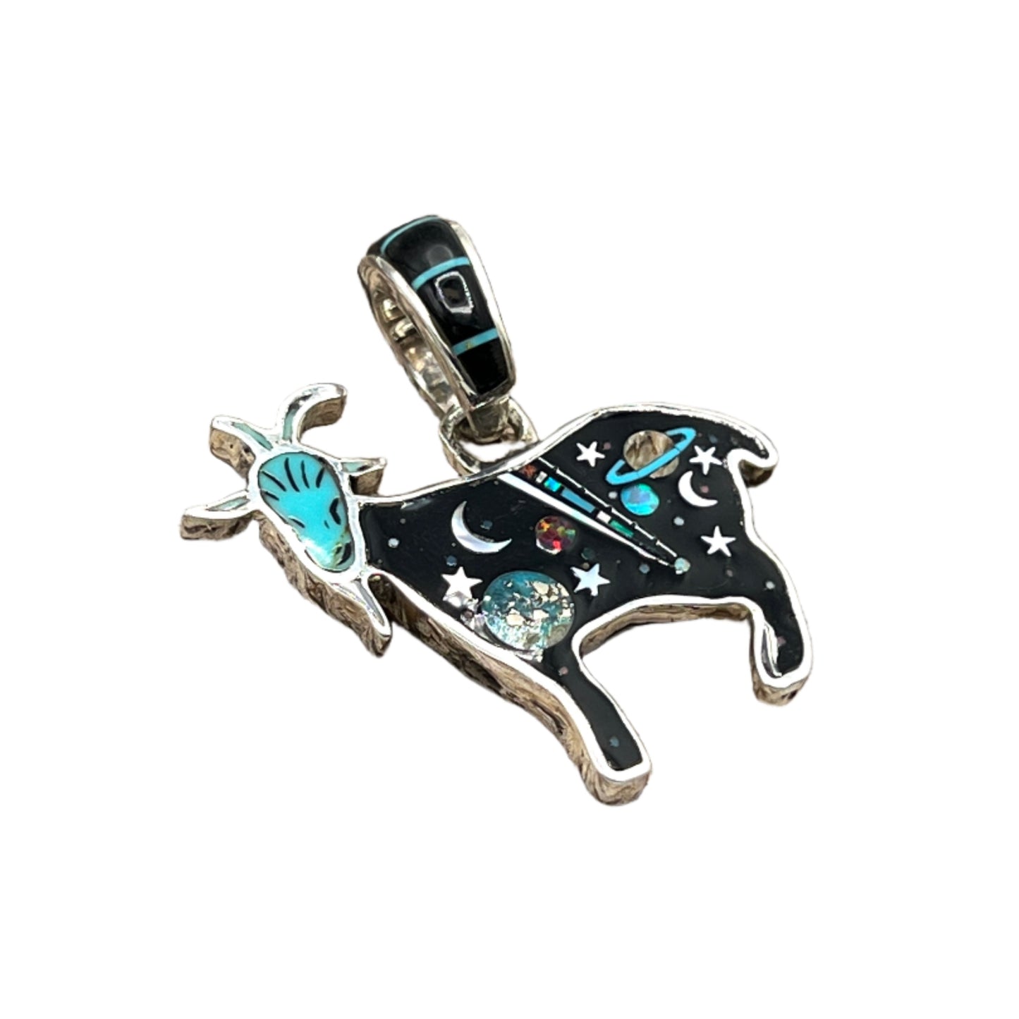 Rare Inlaid Gemstone Galaxy Goat Pendant by David Freeland