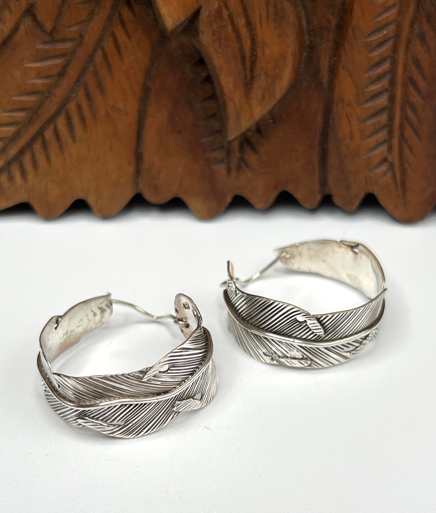 Sterling Silver Feather Hoop Earring